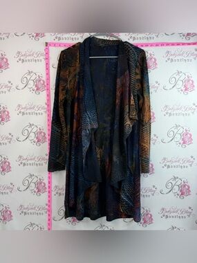 Cativa- Woman’s Multicoloured Navy & Brown Draped Open-Front Cardigan